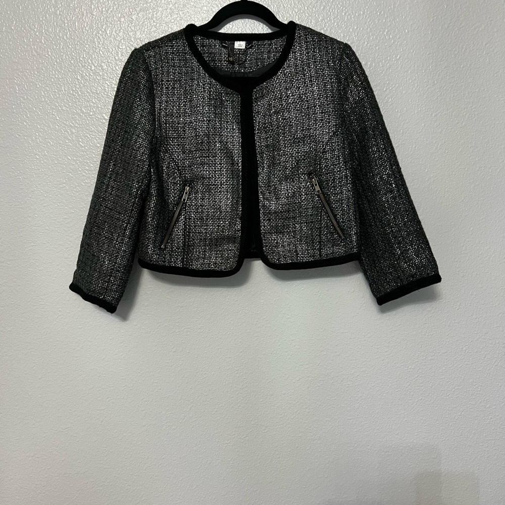 H&M Black & Silver Tweed cropped Jacket 12